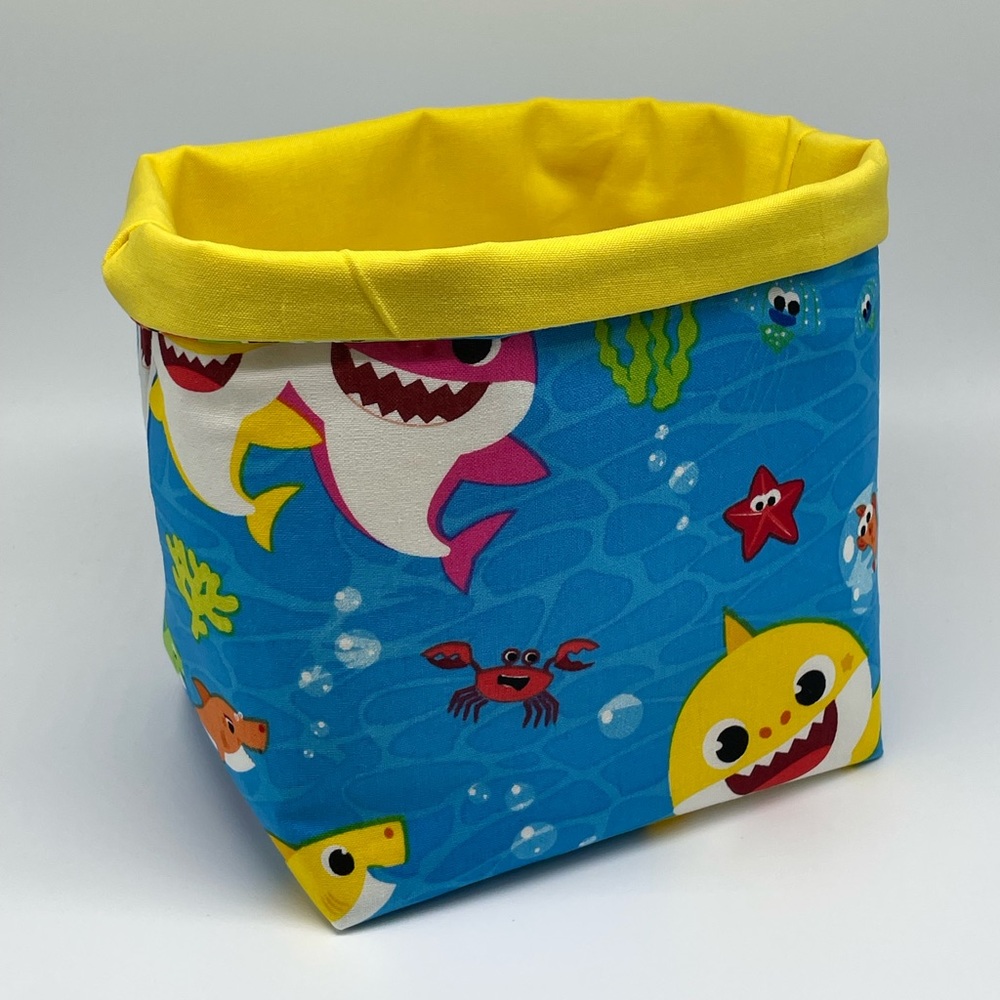 NEW Handmade Baby Shark Blue Fabric Basket / Boys Room Decor Basket